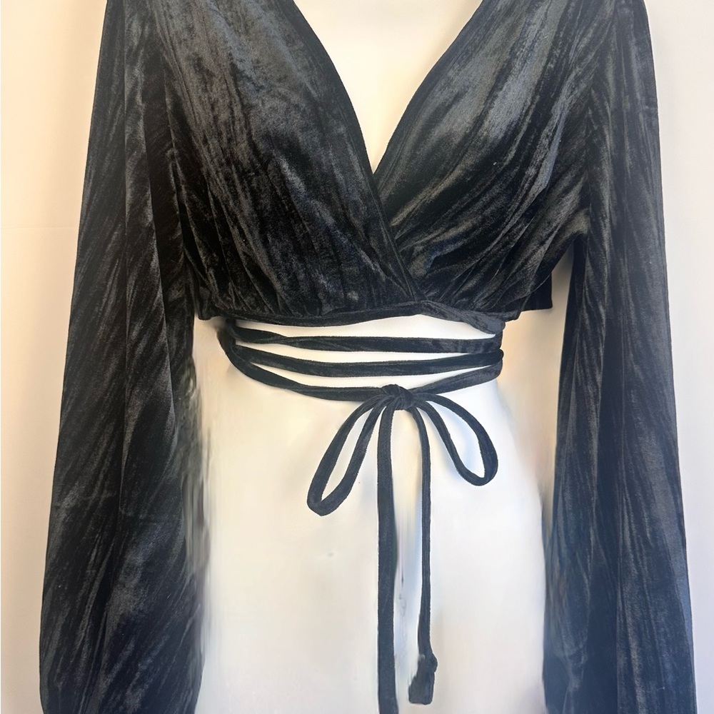 Urban Outfitters Black Long Sleeve Wrap Crop Top